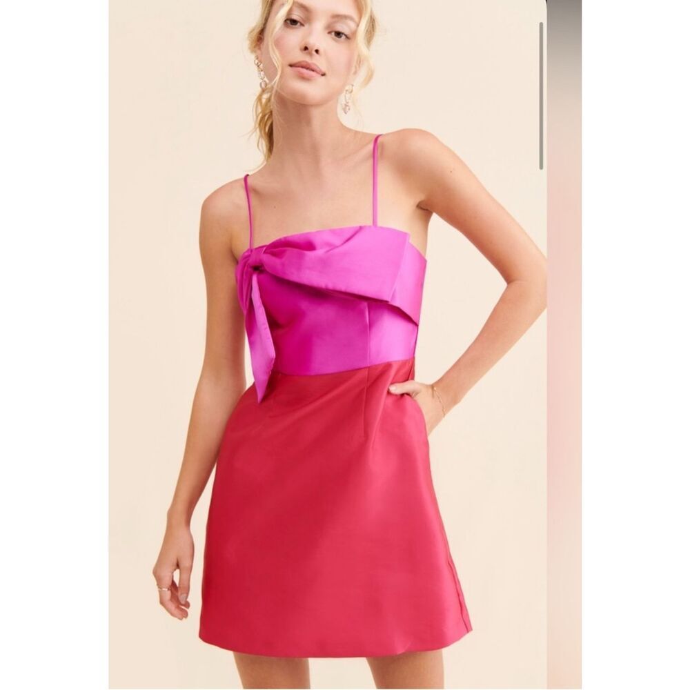 Anthropologie Hutch Serena Bow Mini Dress Pink Red Sz 4